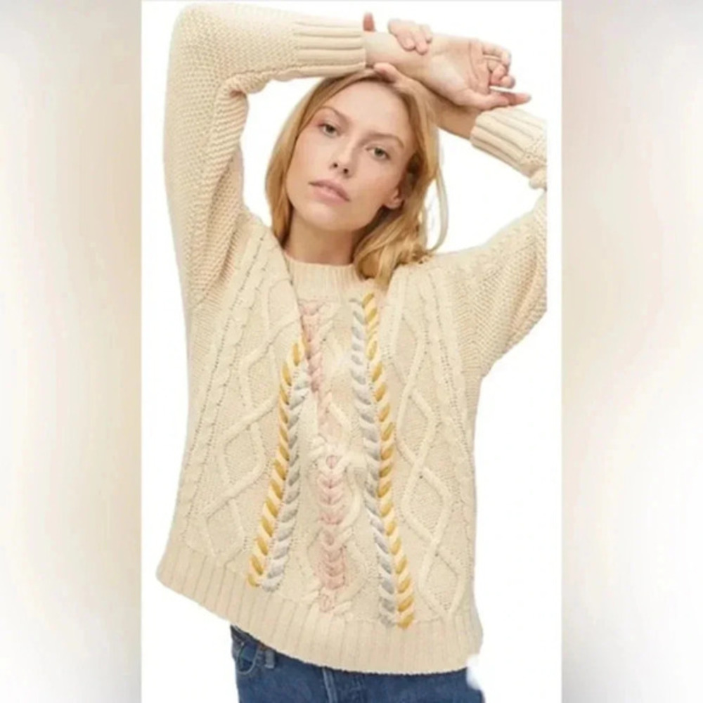 NWT Michael Stars Grace Pullover Sweater Chalk Combo Size XS